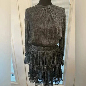 MISA Los Angeles NWT Metallic Black & Silver Smocked Mini Dress Womens Size XS
